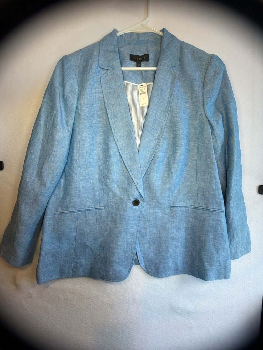Talbots Blue Linen Blend Single Button Blazer Jacket Size 18